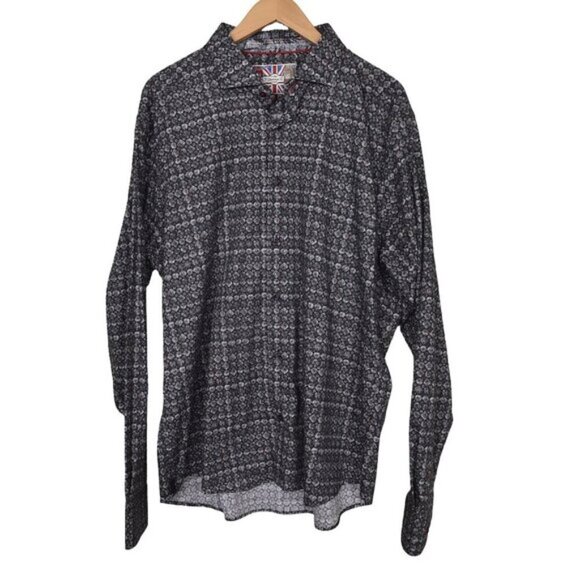 7 Downie Street Dress Shirt Button Up Long Sleeve Black Gray Size XXL - Picture 1 of 11